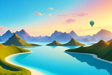 Beautiful and Peaceful Nature Scenery Illustration Landscape Countryside Tranquil Vibrant and Colorful