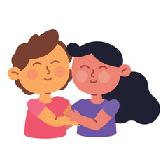 boy and girl characters hugging