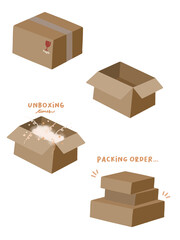 Fototapeta premium set of boxes. Unboxing. Box. Delivery. Packing order illustration