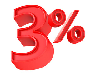 Discount 3 Percent Off Sale Red Number 3D
