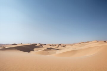 Desert landscape with sand dunes under a clear blue sky gentle breeze, Ai Generated