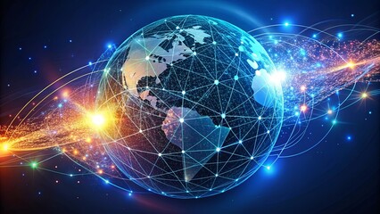 Obraz premium A glowing globe with interconnected lines and data points, representing global communication and network connectivity.