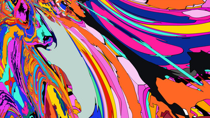 Abstract background, colorful psychedelic fluid shape, doodle for Art and Music, New Year Festival 2025