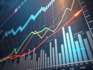 Abstract 3D Financial Graph Double Exposure