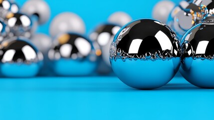 Abstract Shiny Chrome Balls on Blue Background