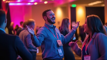 Man Laughs with Enthusiasm in a Crowded Room