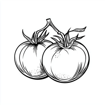 recommend clip art: Simple line drawing of a tomato on a white background,