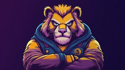 Illustration gaming mascot lion animal head logo design E-Sport background wallpaper AI generated image