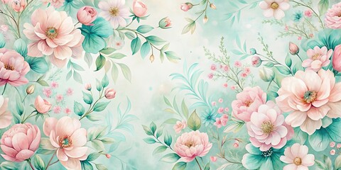 Delicate Pink and Green Floral Watercolor Illustration with a Soft, Dreamy Background
