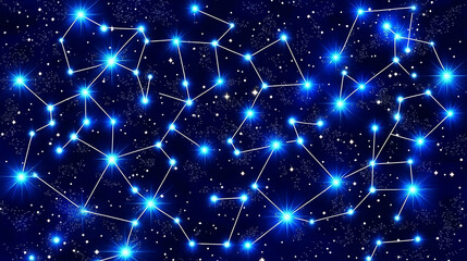 Fototapeta premium A starry night sky with a constellation of bright blue stars connected by white lines.