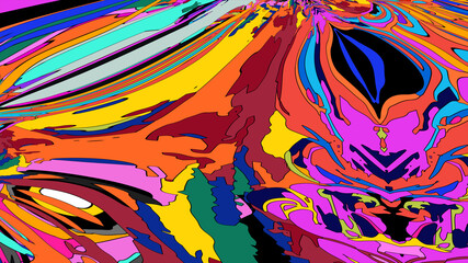 Abstract background, colorful psychedelic fluid shape, doodle for Art and Music, New Year Festival 2025