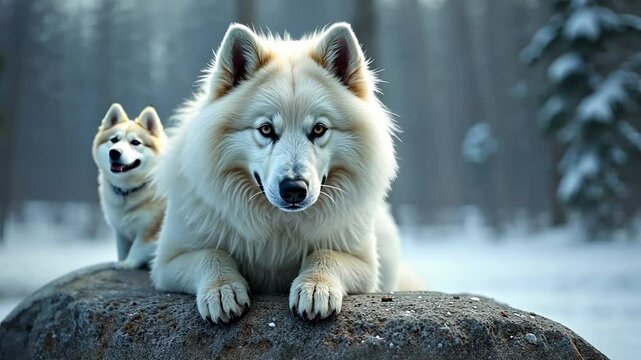 A White Dog Posing In The Woods