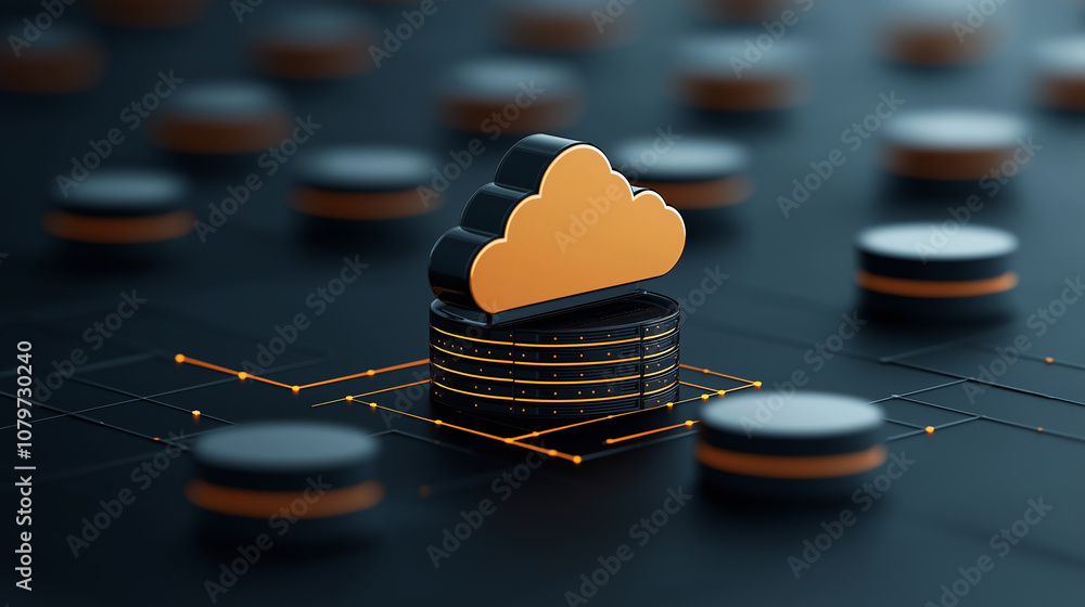 Aufkleber close up of cloud computing icon linked to server, showcasing modern technology and data storage. image conveys innovation and connectivity in digital solutions