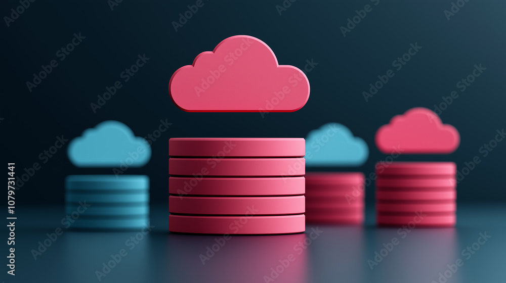 Aufkleber Cloud computing services represented by colorful clouds and data stacks