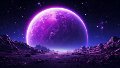 A purple planet in a dark starry space 