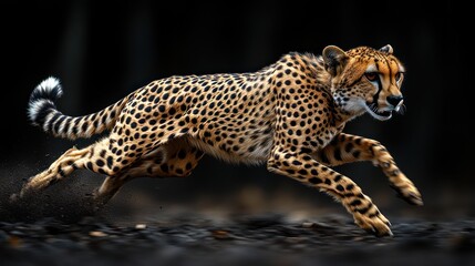 Obraz premium A cheetah sprinting across a blurred background in motion.