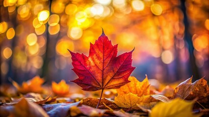 Fototapeta premium Blurred beauty of falling leaves in a warm autumn glow.