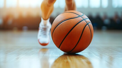 Dynamic Basketball Player Dribbling with Intense Focus and Motion Blur