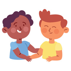 happy boys characters hugging