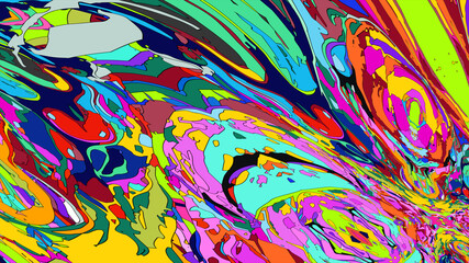 Abstract background, colorful psychedelic fluid shape, doodle for Art and Music, New Year Festival 2025