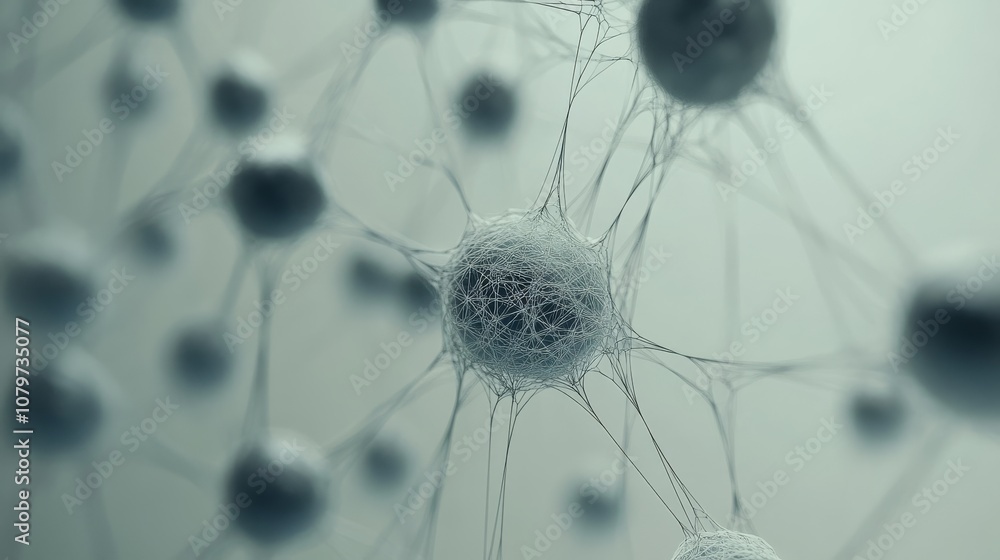 Poster abstract depiction of interconnected neurons with a soft green hue, illustrating the complexity of n