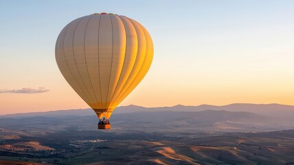 Fototapeta premium Couple going on a hot air balloon ride, floating above the landscape and sharing a magical moment hot air balloon, adventure, romance