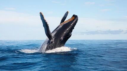 Fototapeta premium Couple going whale watching on a boat tour, excitedly pointing out whales as they breach the water whale watching, nature, shared wonder