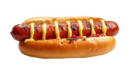 background remove Delicious hot dog with mustard, onions, and bell peppers served in a sesame seed bun, perfect for a summer cookout