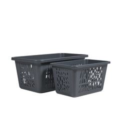Dark Gray Plastic Storage Baskets, Set of Two, Home Organization Concept.