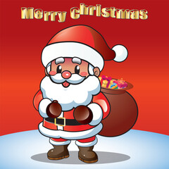 Christmas cheerful character of Santa Claus with a gift, 3D. Beautiful funny Santa character for Merry Christmas, greetings, parties. Vector illustration.