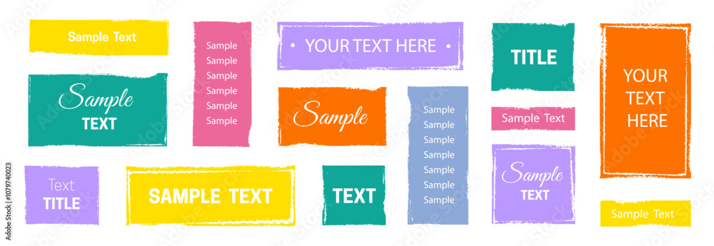 Poster Box brush frame rough shape set. Text box frame rough grunge square paint shape element. Hand drawn crayon grunge brush rectangle text border. Vector illustration