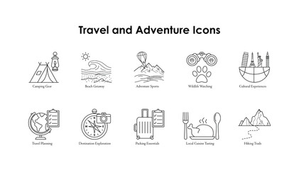 Adventure and Exploration Vector Icons for Travel Enthusiasts.