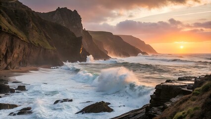 Obraz premium Rugged Coastline at Sunset