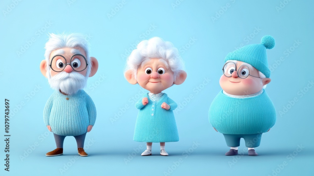 Poster old cartoon characters in 3d style with colorful design
