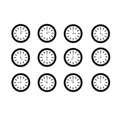 clock flat icon. clock icon vector design. round wall clock design set. clock icon set 1 to 12