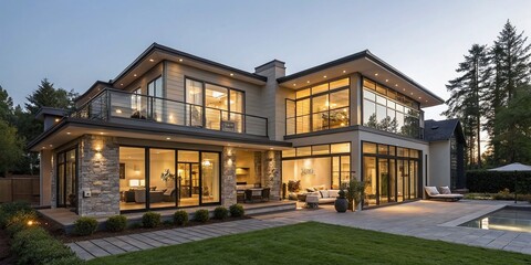 Fototapeta premium Modern Rental Homes: Luxurious House Ads, AI Photorealistic