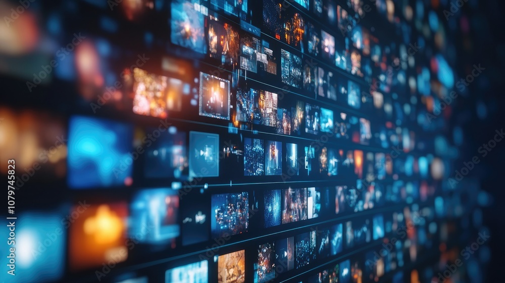 Poster A digital video archive on a computer screen with a search bar and organized content categories, offering easy access to archived footage