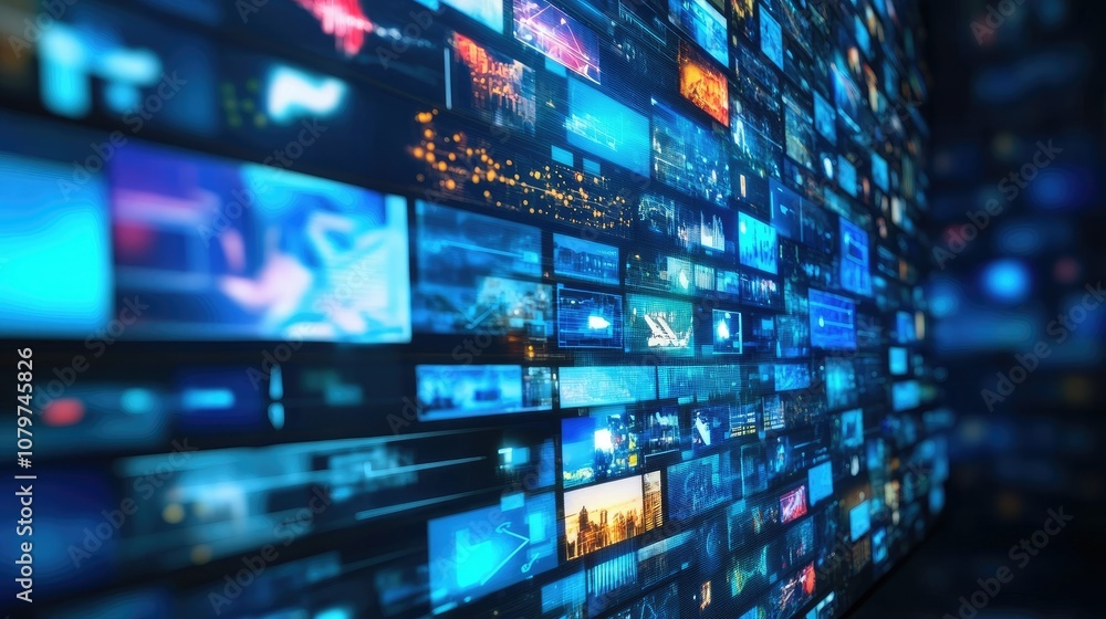 Poster A digital video archive on a computer screen with a search bar and organized content categories, offering easy access to archived footage