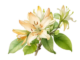 Obraz premium Honeysuckle Watercolor Flower Nature Art