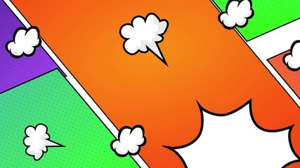 comic pop art with dynamic speech bubble designs seamless 4k video background motion pop art design orange green purple - Powered by Adobe