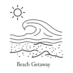 Beach Getaway Icon – Sun, Sand, and Waves Representing Relaxing Coastal Escapes.