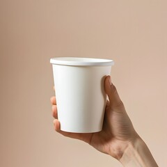 Hand holding blank white paper cup mockup
