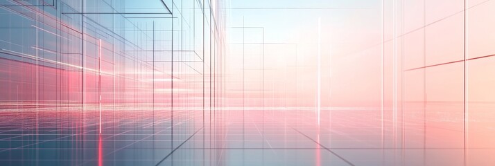 Obraz premium Abstract Futuristic Wireframe Grid Art on Soft Neutral Background - Minimalistic 3D Tech Design Concept