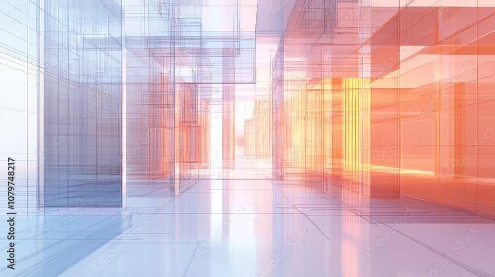 Poster futuristic 3d wireframe grid: modern tech illustration with soft lighting for engineering & digital 