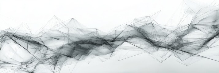 Fototapeta premium Digital Network Odyssey - Futuristic 3D Wireframe Landscape of Connected Lines and Geometric Shapes Conveying Data Flow
