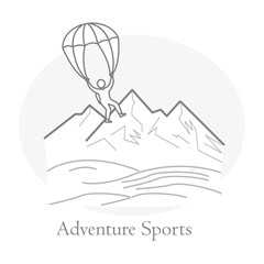 Adventure Sports Icon – Paraglider and Mountains Highlighting Thrilling Activities.