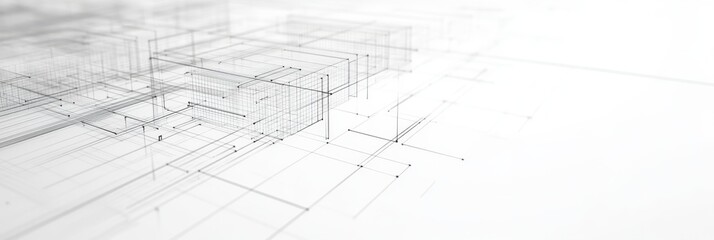Precision in Digital Design - Minimalistic 3D Wireframe Illustration with Organized Grid Patterns and Soft Shading