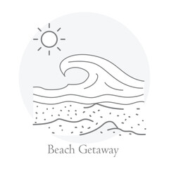 Beach Getaway Icon – Sun, Sand, and Waves Representing Relaxing Coastal Escapes.