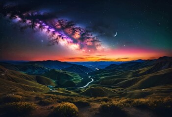 Obraz premium Beautiful and Peaceful Nature Scenery Illustration Landscape Countryside Tranquil Vibrant and Colorful