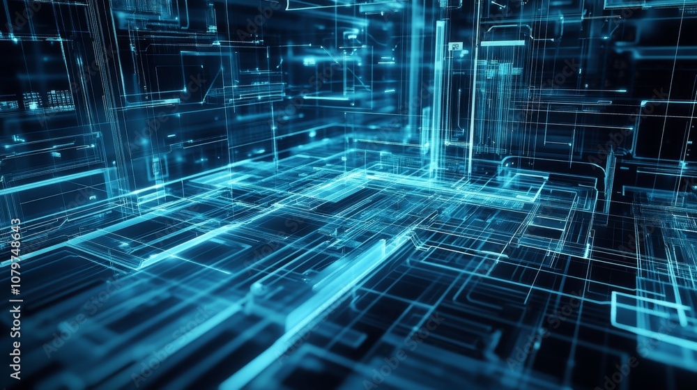 Poster futuristic 3d wireframe grid design with minimalist layers and smooth connectivity